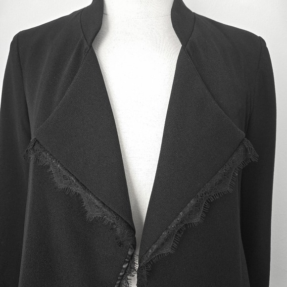 Anthropologie Elevenses Black Lace Trim High-Low Open-Front Cropped Jacket- M - Picture 5 of 7